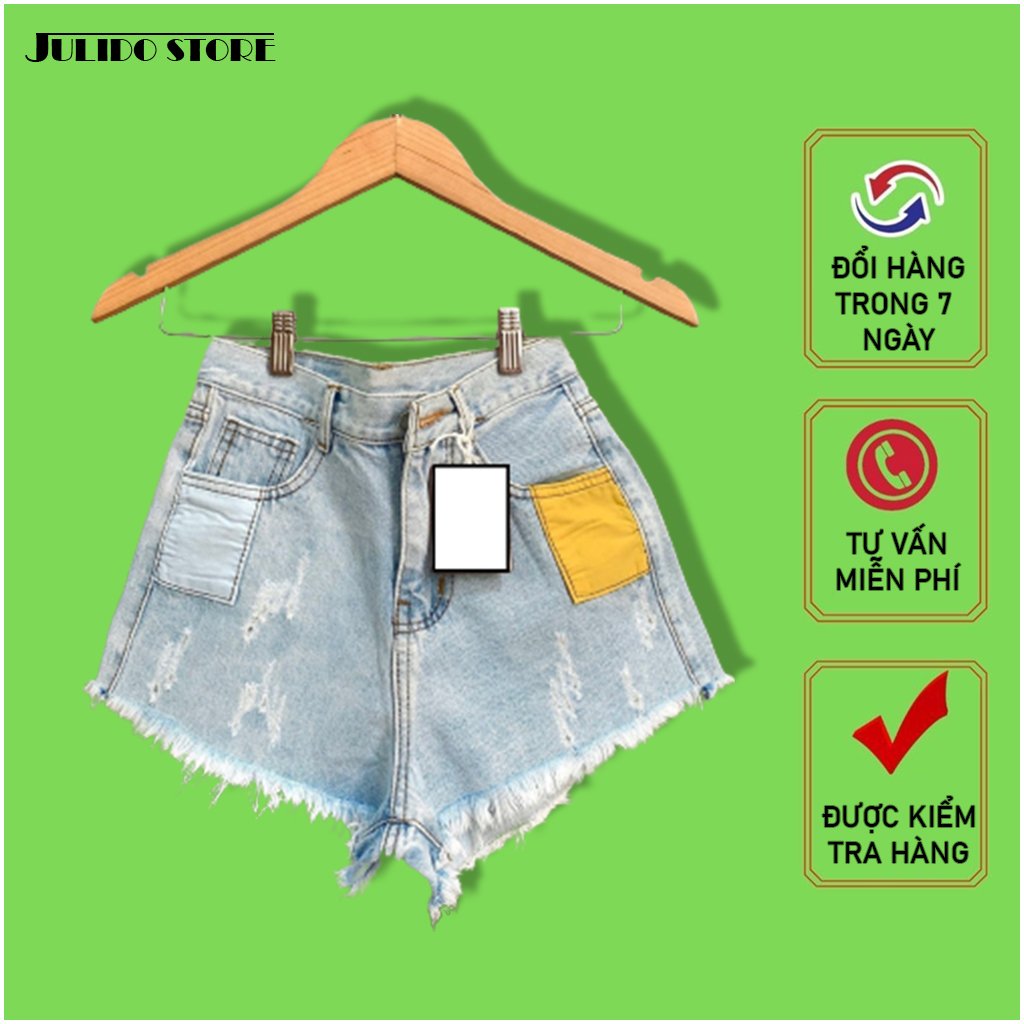 Quần short nữ lưng cao Julido chất jean, một màu, ba kích thước thời trang trẻ trung mẫu mới MS008