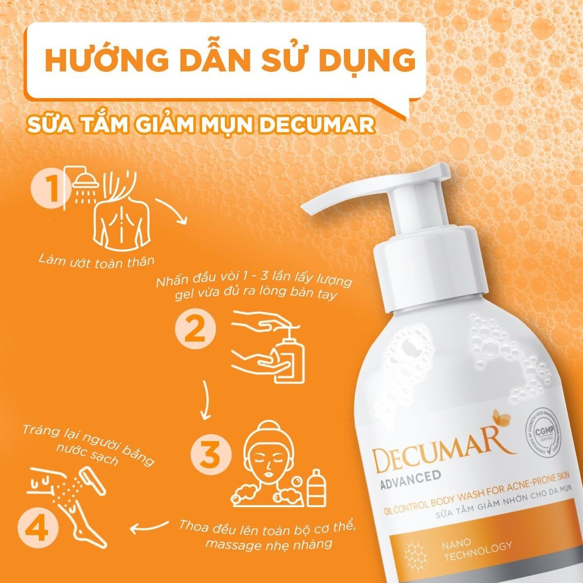 Sữa tắm Decumar Advanced 280ml giảm mụn, mụn lưng, làm sạch lỗ chân lông sáng da thâm mụn