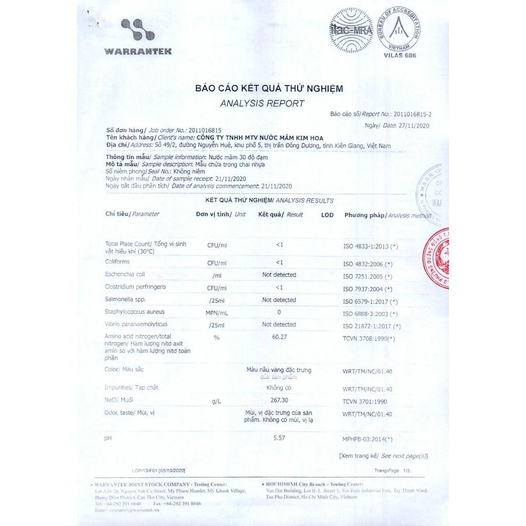 Nước Mắm Kim Hoa Phú Quốc 30 độ đạm chai 1 Lít