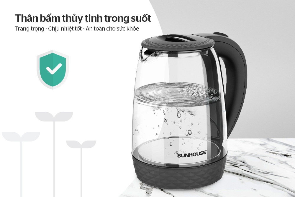 Ấm Siêu Tốc Thủy Tinh Sunhouse SHD1215 1.8 Lít - Bảo Hành 12 Tháng Toàn Quốc