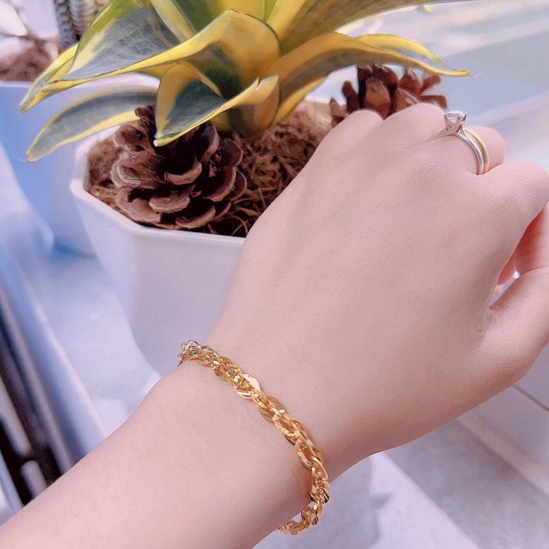 Lắc tay xoắn lá mạ vàng 18k xi bạch kim bền màu