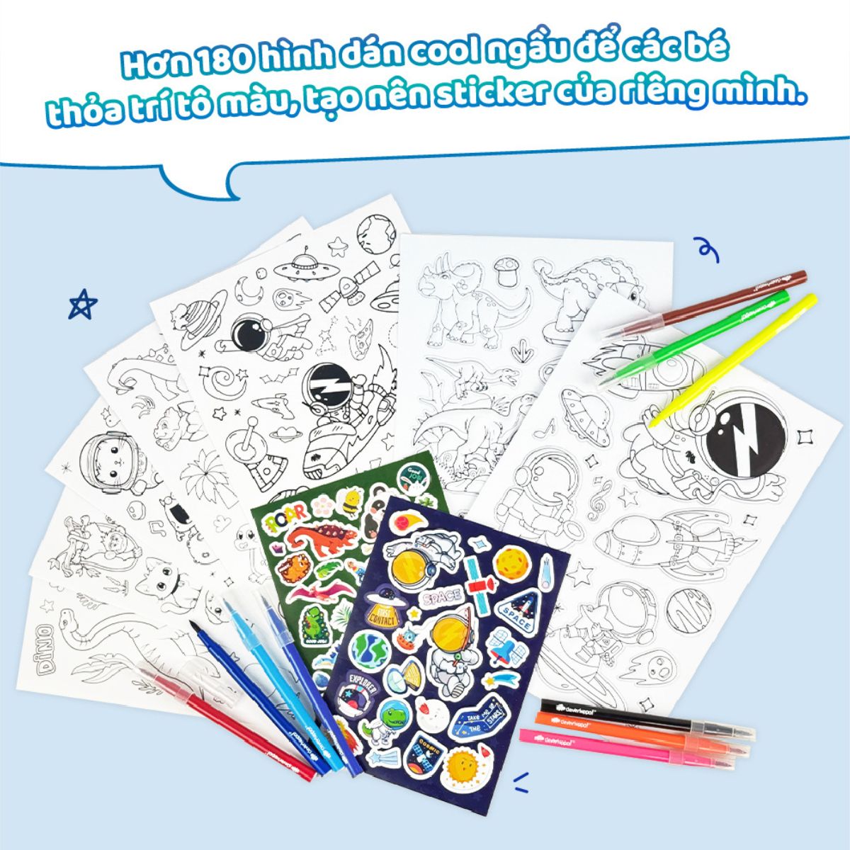 Đồ Chơi Bộ Sticker Nghệ Thuật Và Bút Marker - Dinosaur &amp; Galaxy CLEVERHIPPO SS02