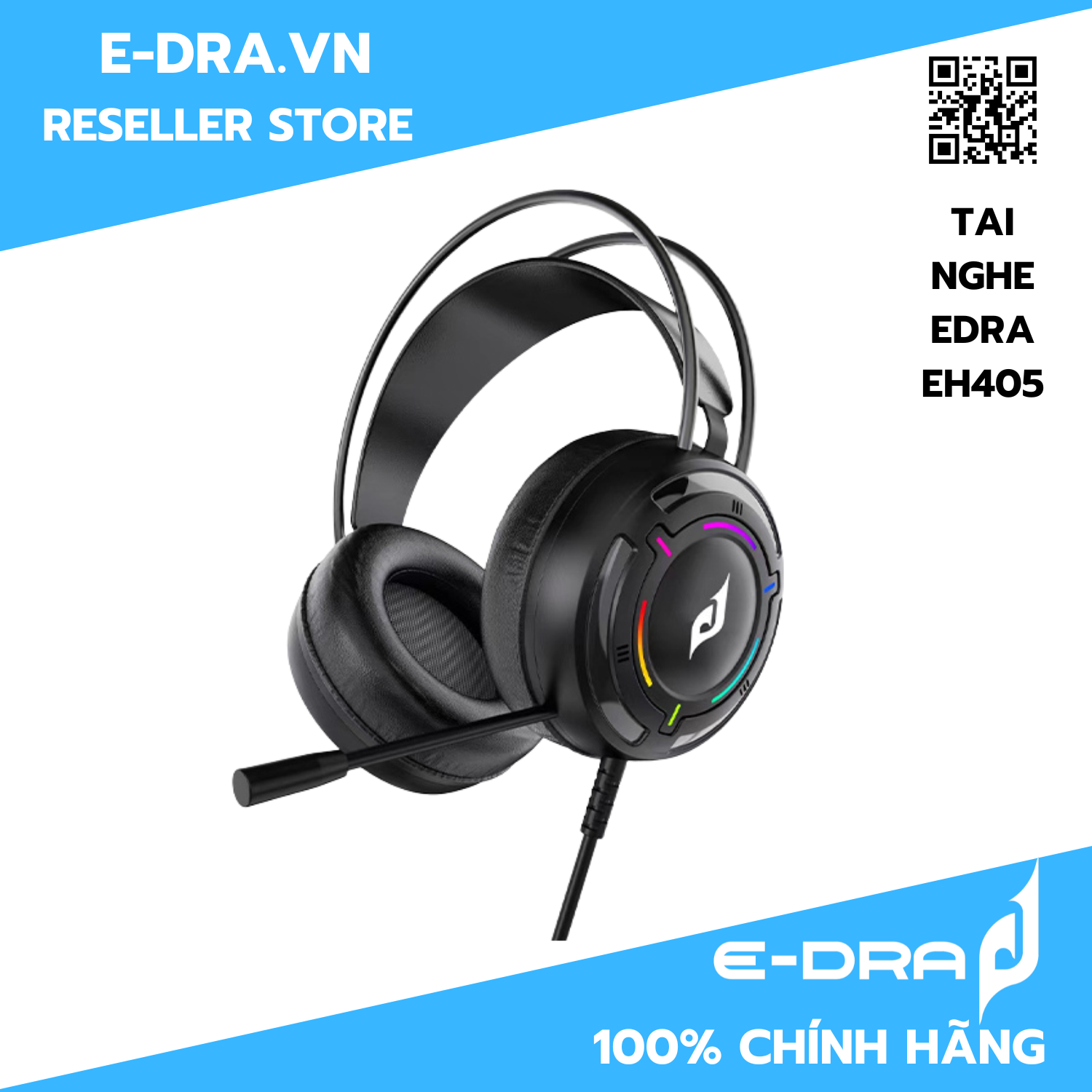 Tai nghe gaming EDRA EH405, jack 3.5mm, led RGB - Hàng chính hãng