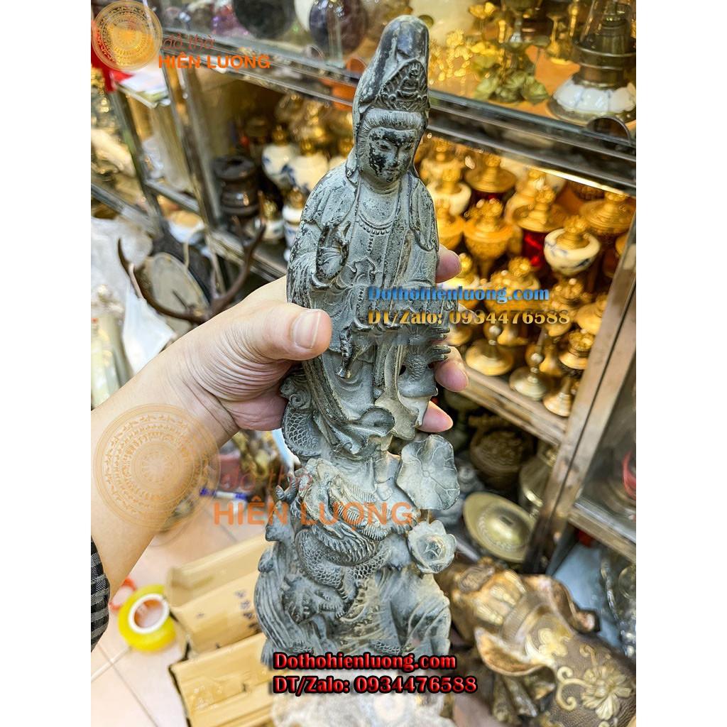 Tượng Phật Bà Quan Âm Cưỡi Rồng Bằng Đồng Màu Xanh Giả Cổ Cao 40cm Đẹp Tinh Xảo