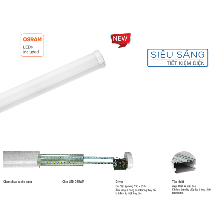 Đèn Mica LED Roman chống thấm ELL9016W , chỉ số IP65 | Sử dụng chip LED Osram cao cấp, tuổi thọ 30.000h - 121cm