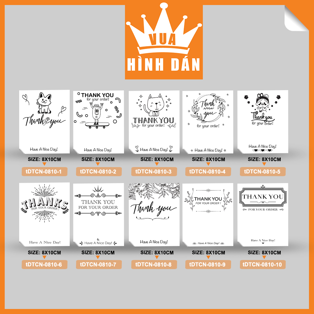 Hình ảnh Set 50/100 tem / sticker (8*10cm) thank you niêm phong đơn hàng vận chuyển dành cho shop (10 mẫu) (1.003)