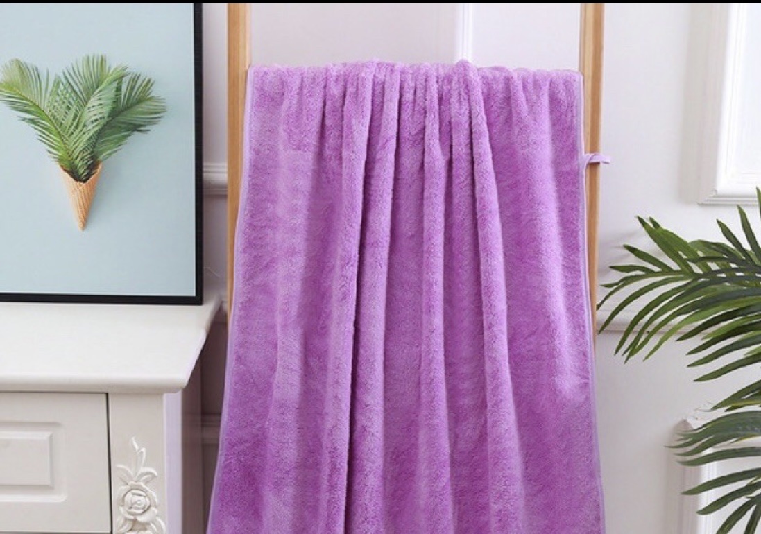 Set 2 Khăn Tắm Lông cừu cao cấp, Trơn, Xuất Hàn cỡ Lớn Siêu mềm mịn Thấm hút nước tốt
