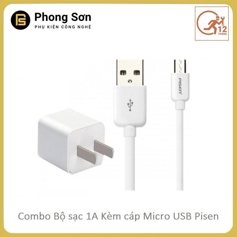 Combo cóc sạc 1A và Cáp MicroUSB (Trắng ) Pisen - Hàng chính hãng