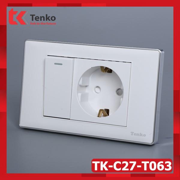 Công Tắc - Ổ Cắm Chìm Chuẩn Đức Mặt Màu Trắng Viền Bạc Thương Hiệu Nhật Thông Dụng Tenko TK-C27-T063