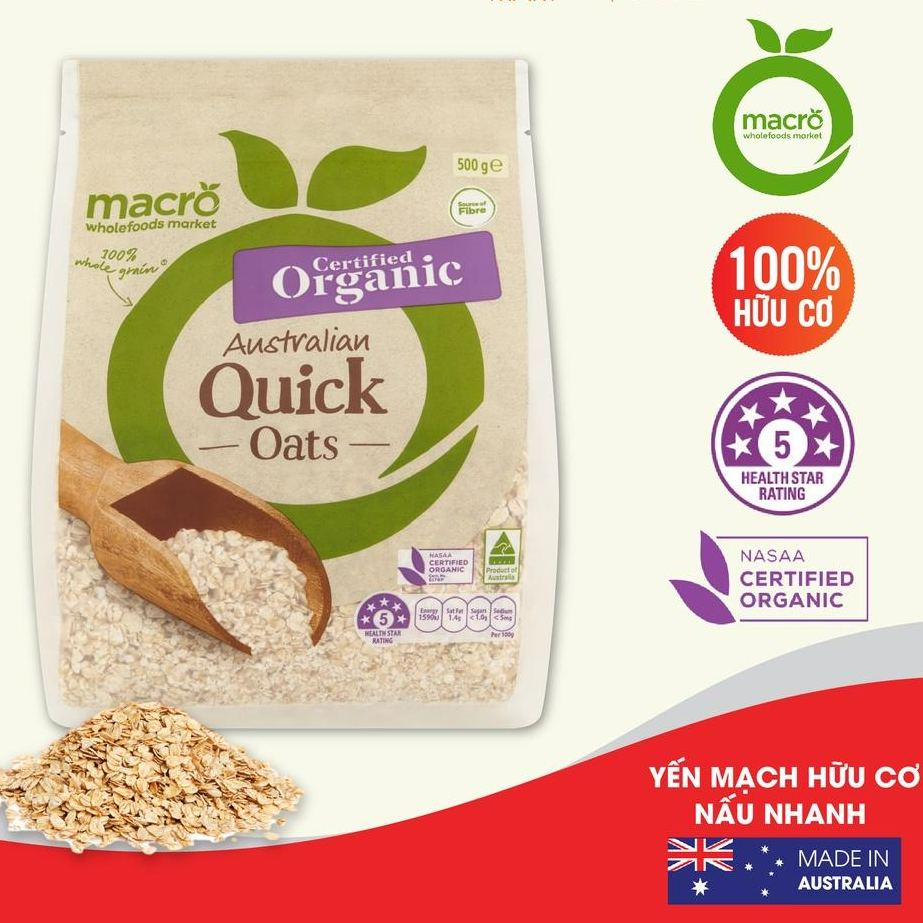 Yến mạch Hữu Cơ nấu nhanh - Macro Organic Quick Oats 500g
