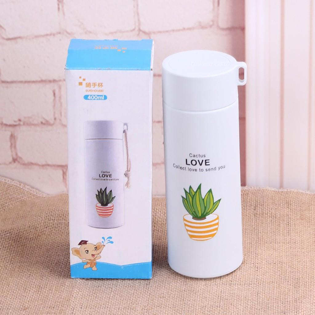 Bình Đựng Nước Lõi Thủy Tinh Vỏ Nhựa Họa Tiết Xương Rồng Dung Tích 450ml