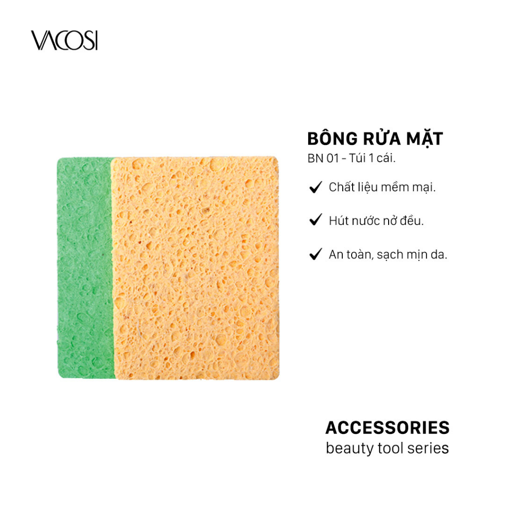 Bông Nở Rửa Mặt VACOSI CLEANSING SPONGE [2 miếng/túi] - BN01