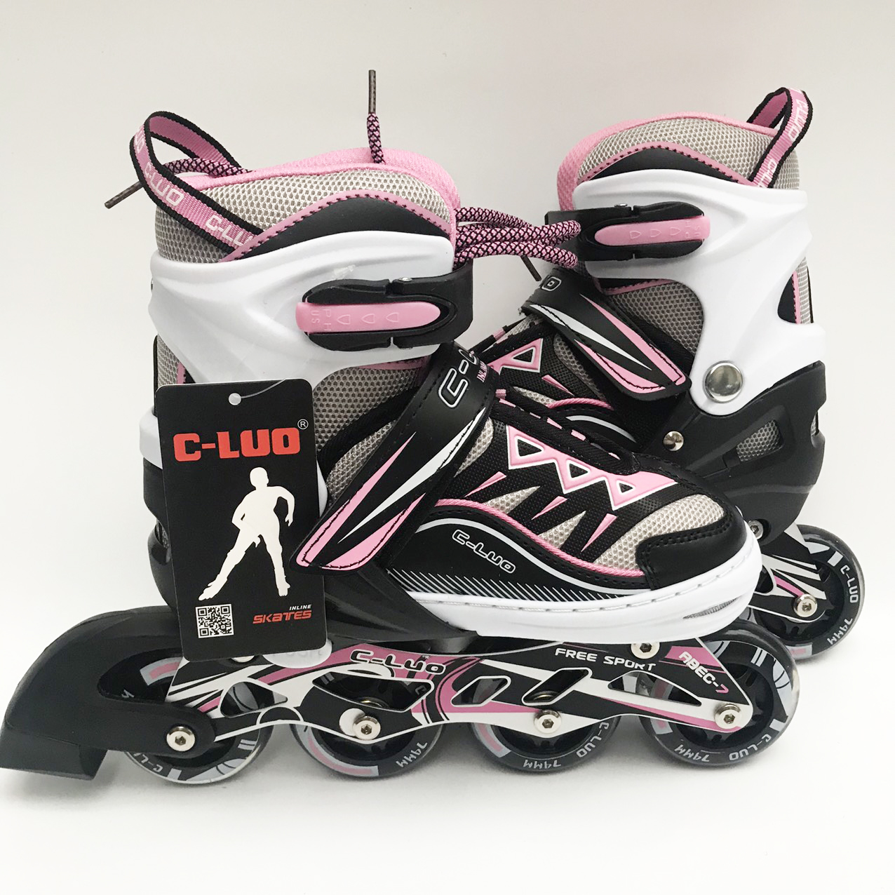 Giày patin trẻ em và thiếu niên CLUO có 8 bánh cao su phát sáng đèn led trượt mượt và êm