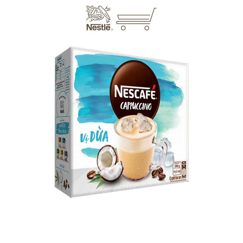 [Tặng túi du lịch đa năng] Combo 3 hộp cà phê hòa tan Nescafé Cappuccino vị dừa (Hộp 10 gói x 20g)