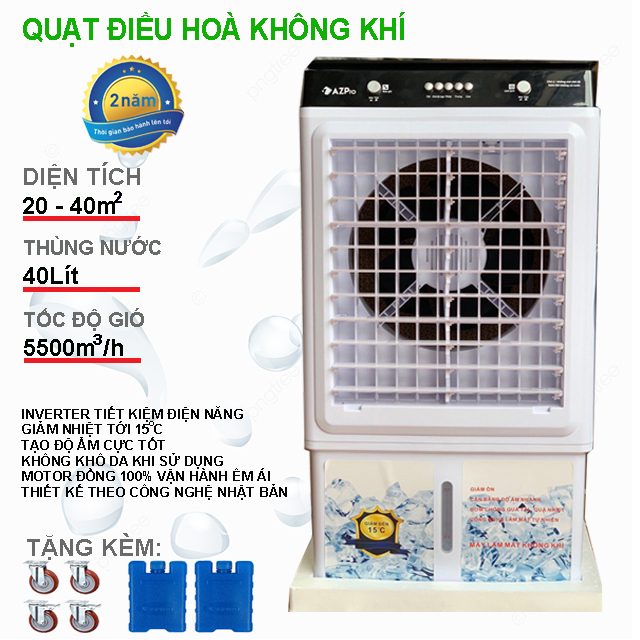 Quạt Điều Hoà Không Khí 40 Lít, Diện Tích Làm Mát 20-35m², Công Nghệ Nhật Bản Cao Cấp, Inverter Tiết Kiệm Điện - Giao Nhanh Toàn Quốc, Hàng Chính Hãng AZPro (AZ-9300)