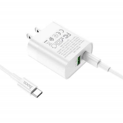 Bộ sạc Hoco PD18W - Q.C3.0 2 cổng USB và Type-C kèm dây cáp Type-C to Type-C tương thích với nhiều thiết bị - Hàng chính hãng