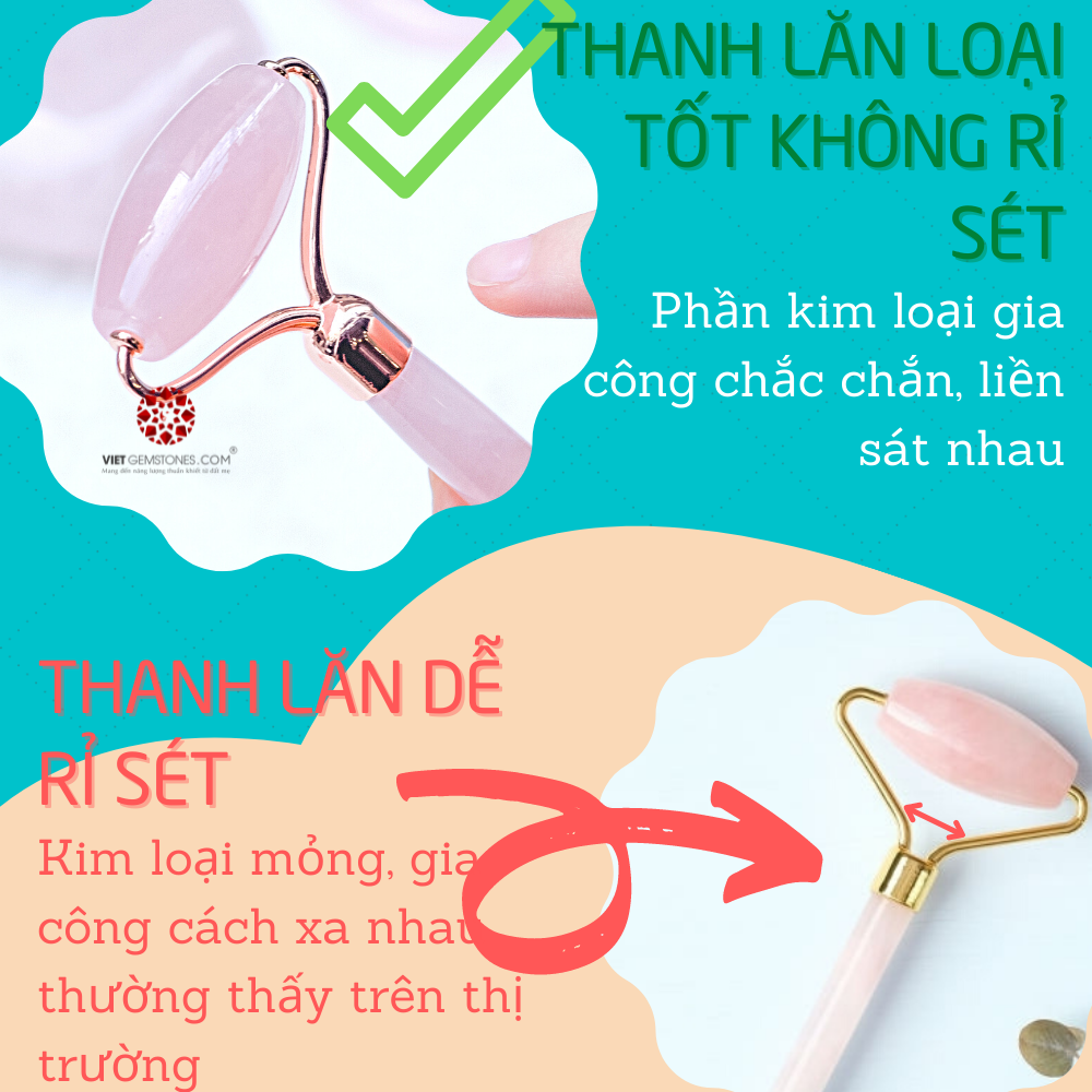 Thanh lăn massage thạch anh hồng tự nhiên chuẩn cao cấp - Gia công chắc chắn bằng hợp kim thép không rỉ | VietGemstones