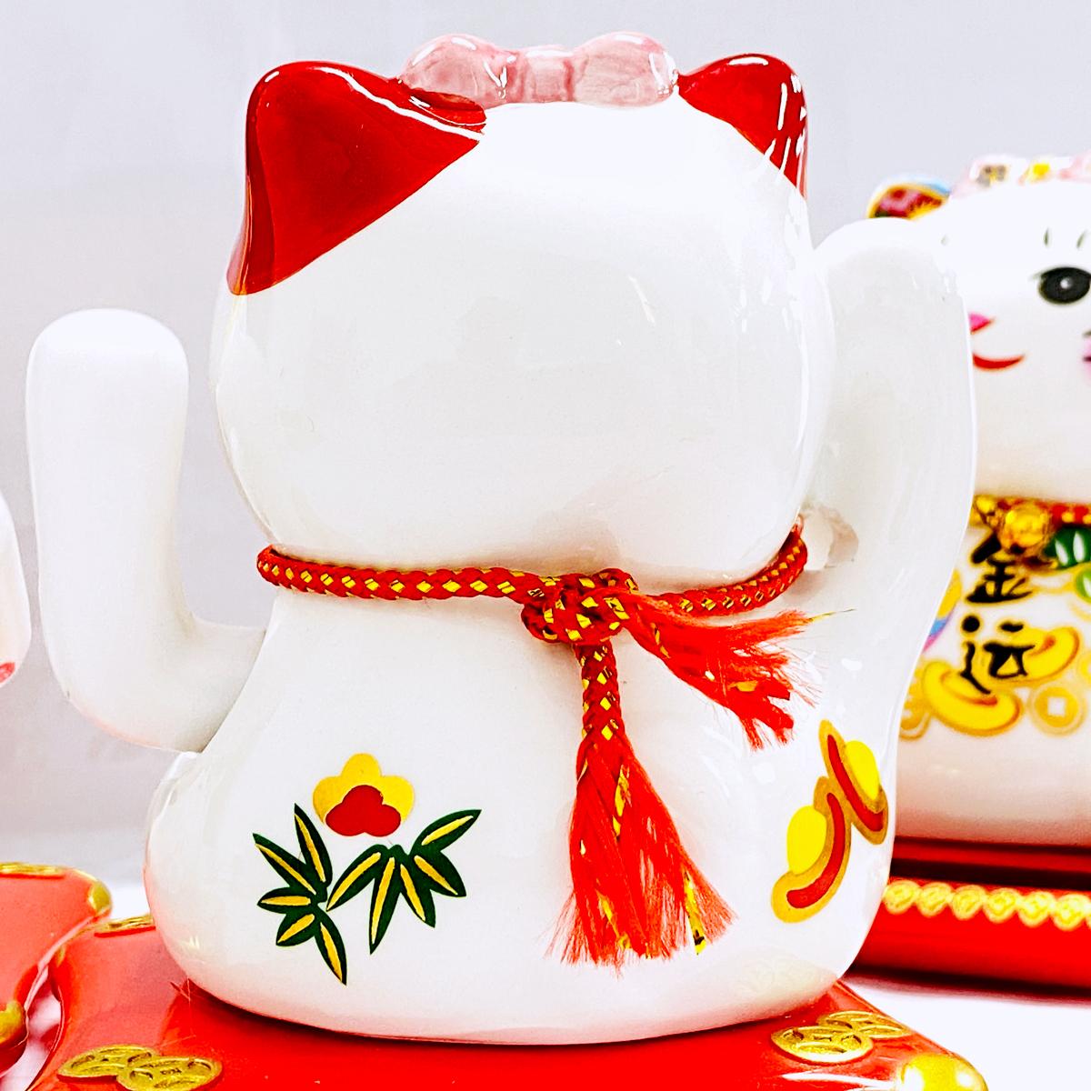 Tượng Mèo Thần Tài Vẩy Tay 12 cm - Trang Trí Tết - T87 - Tai Mèo Màu Đỏ