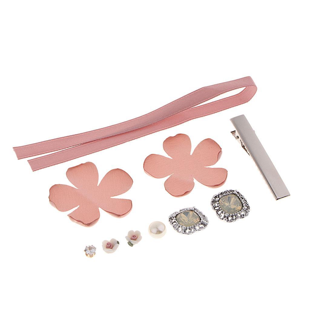 10pcs Crafts Hair Clip Cloth Flower Bead Ribbon for Hair Accessory Headwear