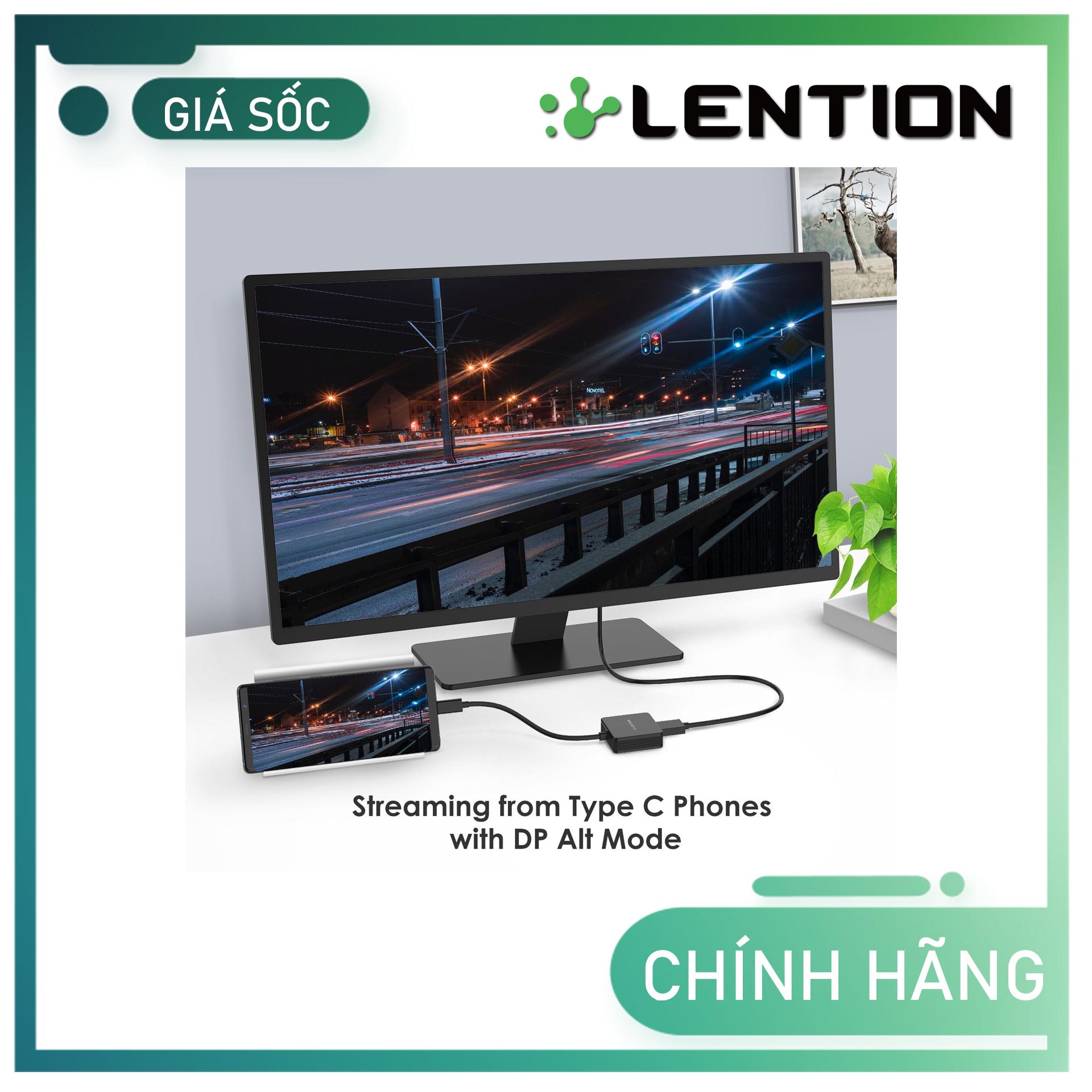 Bộ chuyển đổi Type C sang Cổng DisplayPort(4K 60Hz) Lention CU208D Hàng Chính Hãng