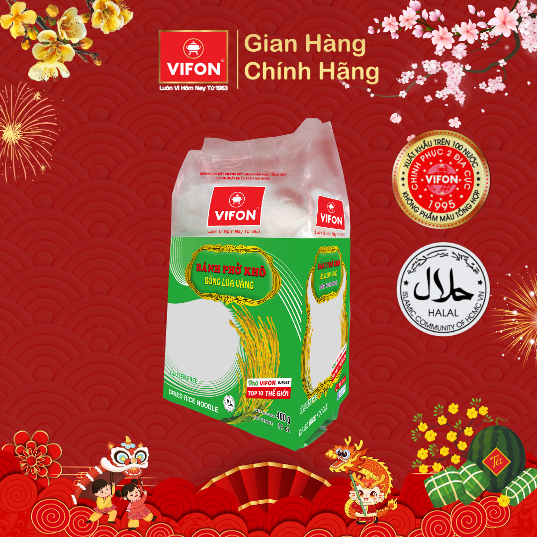 Thùng 12 gói Phở khô bông lúa vàng 400gr/gói