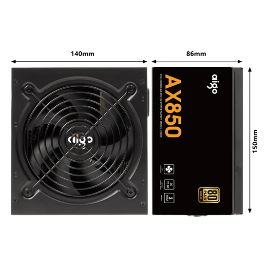 Nguồn máy tính AIGO AX850 APFC, DC to DC, 80 GOLD, Full Modular - Hàng Chính Hãng