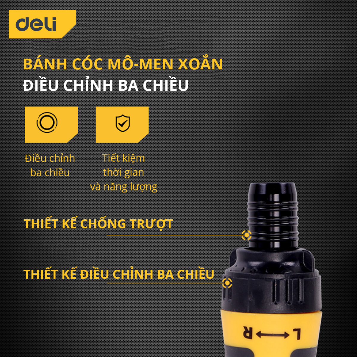 Tua Vít Trợ Lực 2 Đầu Đa Năng Deli, Đầu Vít PH2 2 Cạnh Và 4 Cạnh Tháo Rời - Tay Cầm Chống Trơn Trượt, Tiện Dụng DL626010