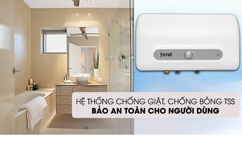 Bình Nước Nóng Ferroli QQ SE15L, 3 Công Suất, Thanh Đốt Tráng Bạc, Chống Giật (2500W) - Hàng Chính Hãng