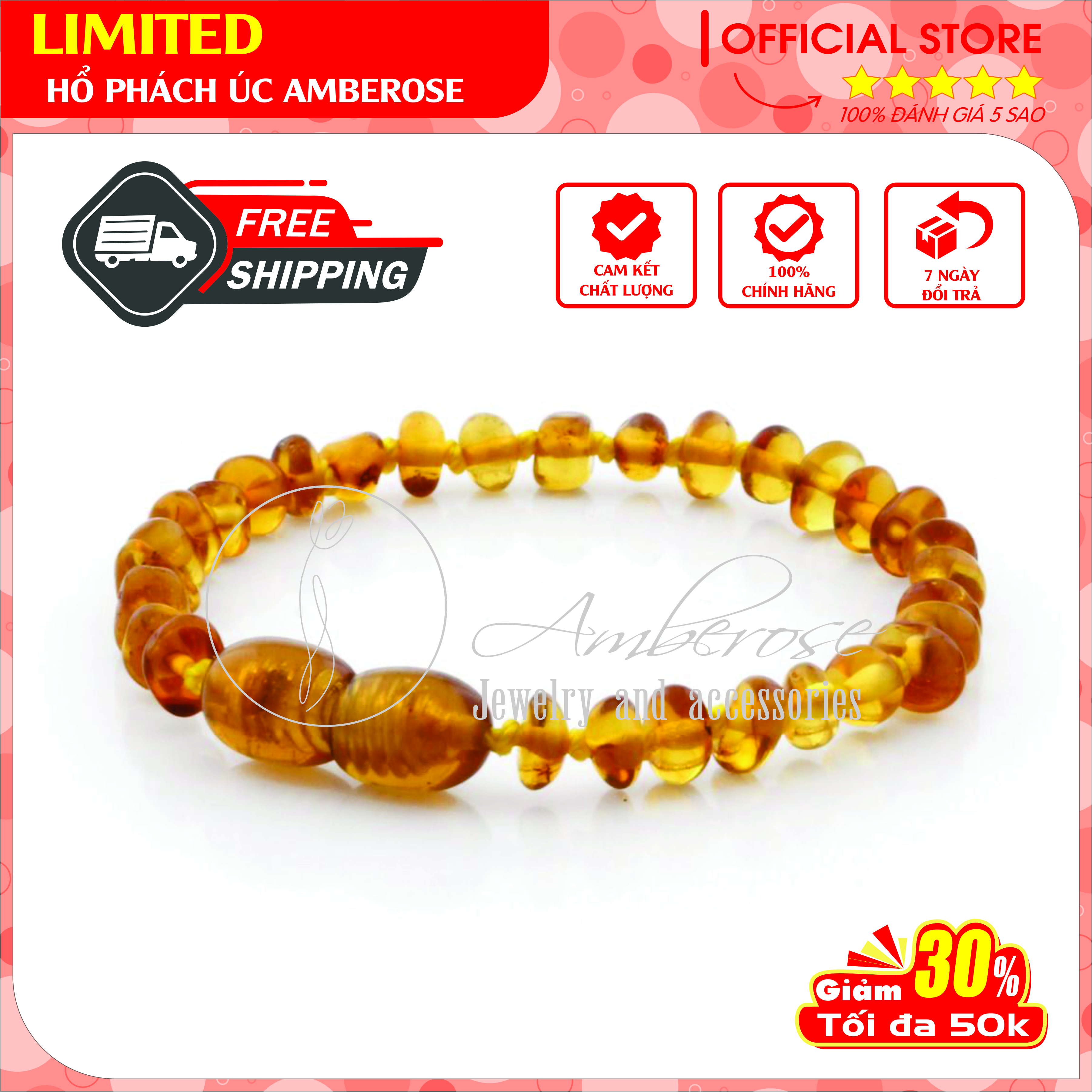 Bộ Vòng Hổ Phách Amber Úc Cho Bé 0 - 10 tuổi SAB1MMO