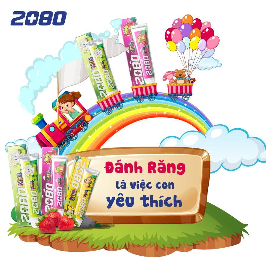 Kem đánh răng 2080 Kid's cho trẻ em hương dâu Hàn Quốc 80g thêm móc khoá