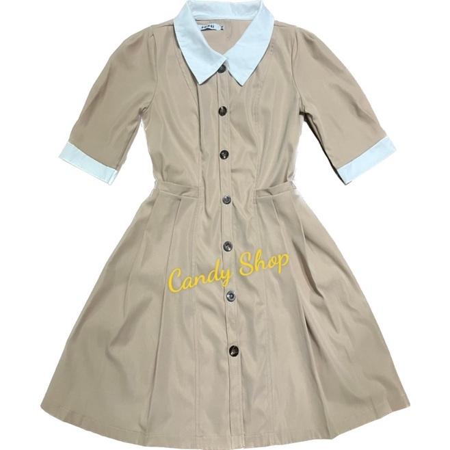 Đầm xoè thiết kế xếp ly cài nút tay phồng phom chuẩn mẫu