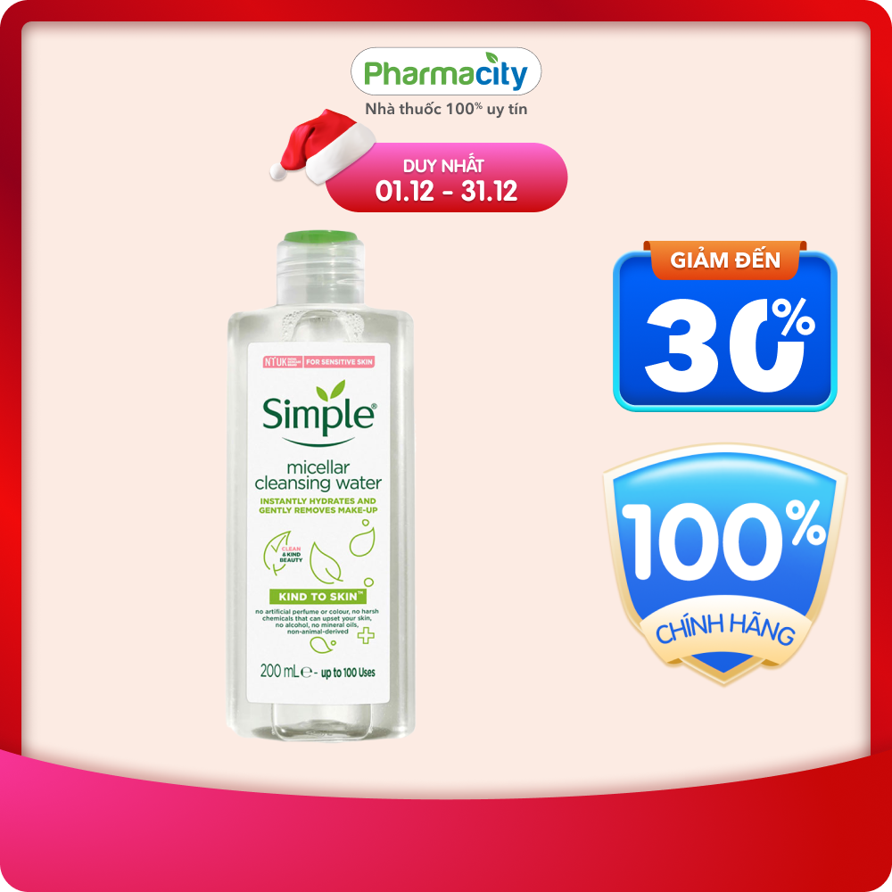 Nước tẩy trang dịu nhẹ Simple Micellar Cleansing Water dành cho mọi loại da