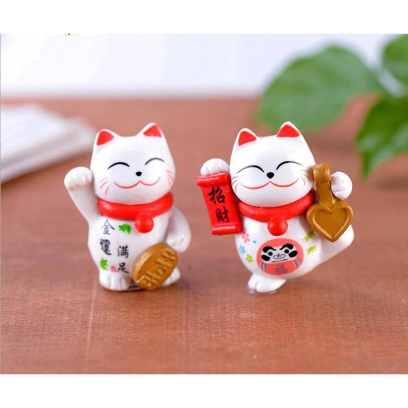 Mô hình mèo thần tài may mắn Maneki Neko làm tiểu cảnh terrarium trang trí Tết/ mô hình trang trí quà tặng trang trí