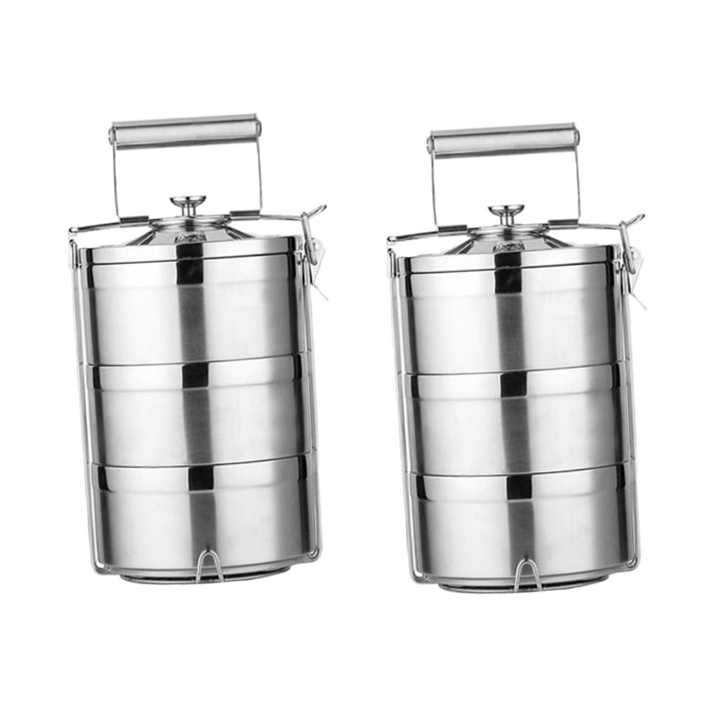 2X Tiffin Hộp Cơm Bento Nhiệt Hộp Đựng Thực Phẩm Di Động Giữ Ấm Thức Ăn 3 Tầng