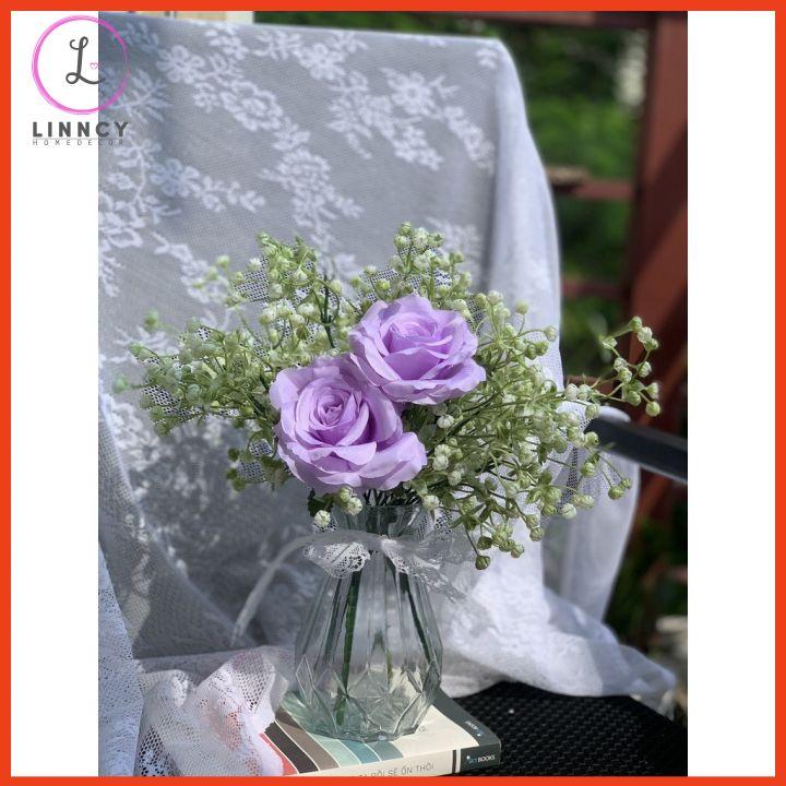 Bình Hoa Thủy Tinh Bình Hoa Cắm Sẵn Hoa Cao 32Cm Trang Trí Bàn Trà Bàn Tiệc Bàn Trang Điểm Kệ Tủ
