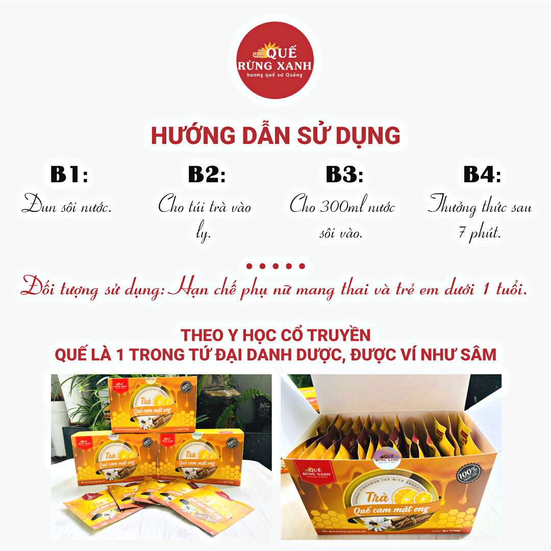 Trà quế cam mật ong Quế Rừng Xanh - sản phẩm độc quyền &amp; duy nhất tại Việt Nam kết hợp 3 trong 1 - Cam, Quế, Mật ong - HÀNG CHÍNH HÃNG