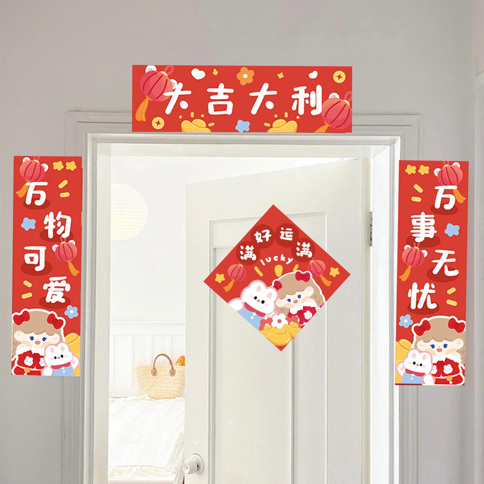 4 Pieces Chinese New Year Couplets Paper Window Ornaments for 2023 Year Rabbit Spring Festival