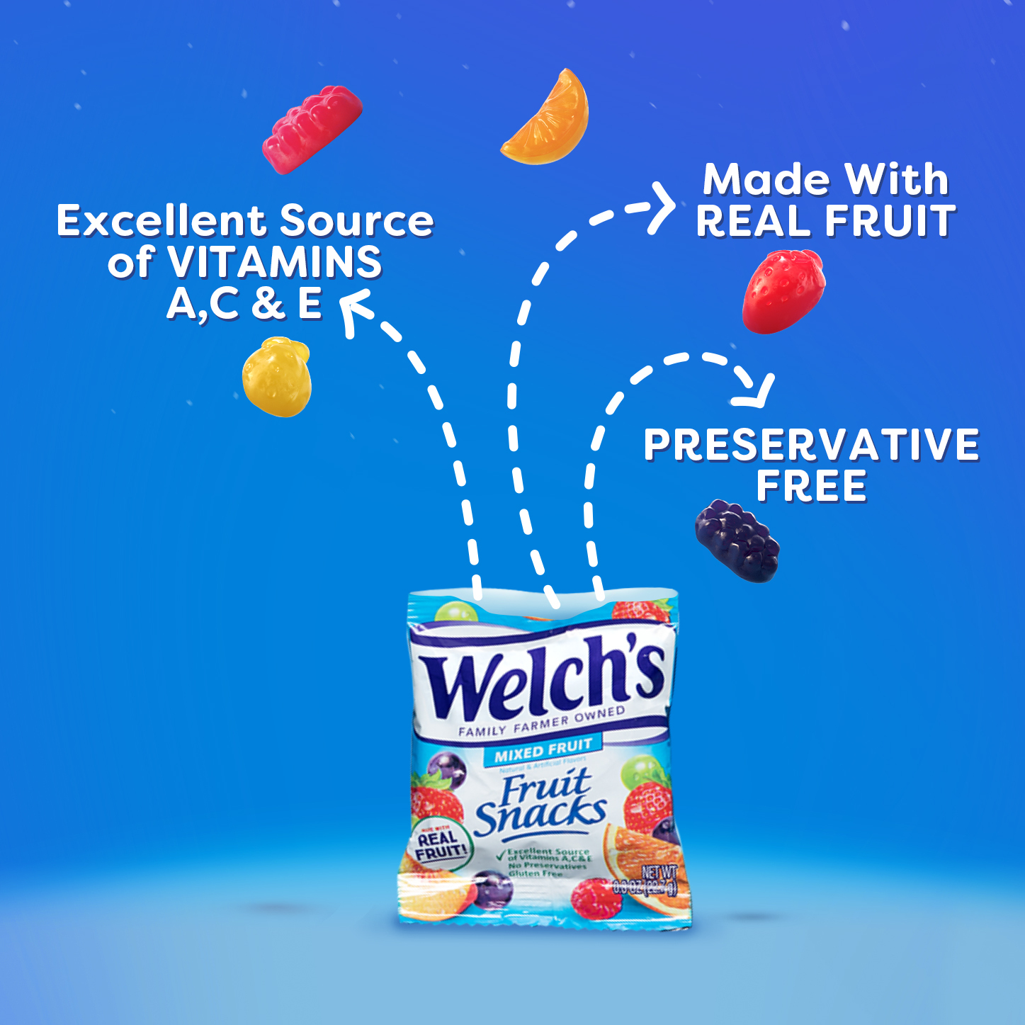 Kẹo dẻo trái cây hỗn hợp - Welch's Mixed Fruit Snack Chứa Vitamin A,C,E Giúp ăn ngon + bổ + khỏe (22,7g/gói)- Massel Official