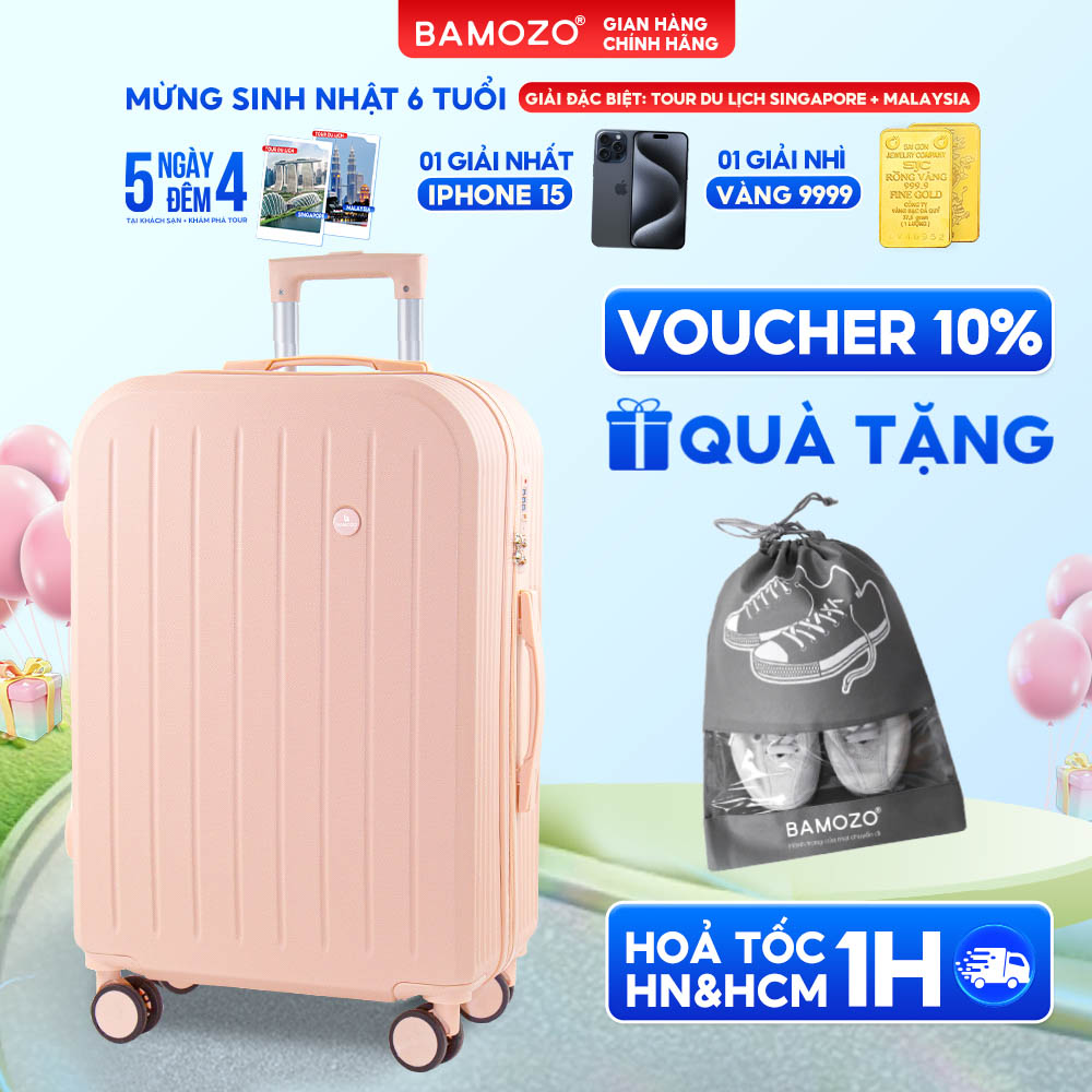 Vali Du Lịch Thời Trang Bamozo 8812 Size 2024 , Vali Nhựa Kéo Được Bảo Hành 5 Năm. - Hồng Nhạt - Size 24
