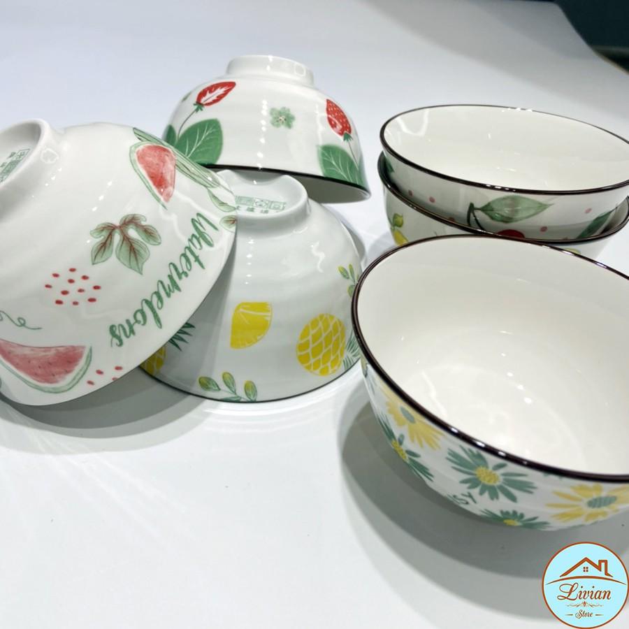 Bát ăn cơm bằng sứ, bát ăn dặm họa tiết hoa quả trái cây dễ thương