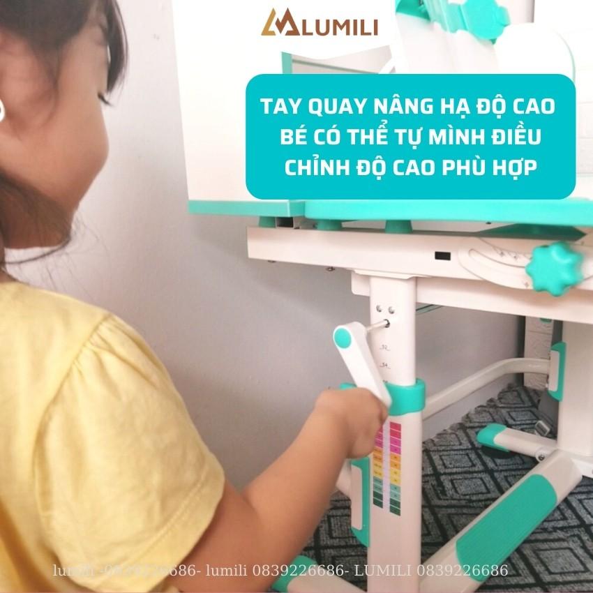 bàn ghế học sinh Lumili R08 có giá sách chống gù chống cận, bàn học thông minh kèm kệ sách phù hợp cho học sinh tiểu học