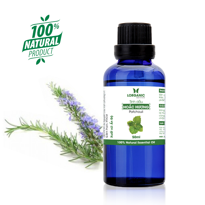 Tinh dầu hoắc hương Patchouli Lorganic 50ml/ Hương thơm nhẹ nhàng/ Tinh dầu thiên nhiên nguyên chất xông phòng, thư giãn tinh thần, cân bằng cảm xúc, khử mùi hiệu quả/ Thích hợp dùng với đèn xông và máy khuếch tán.