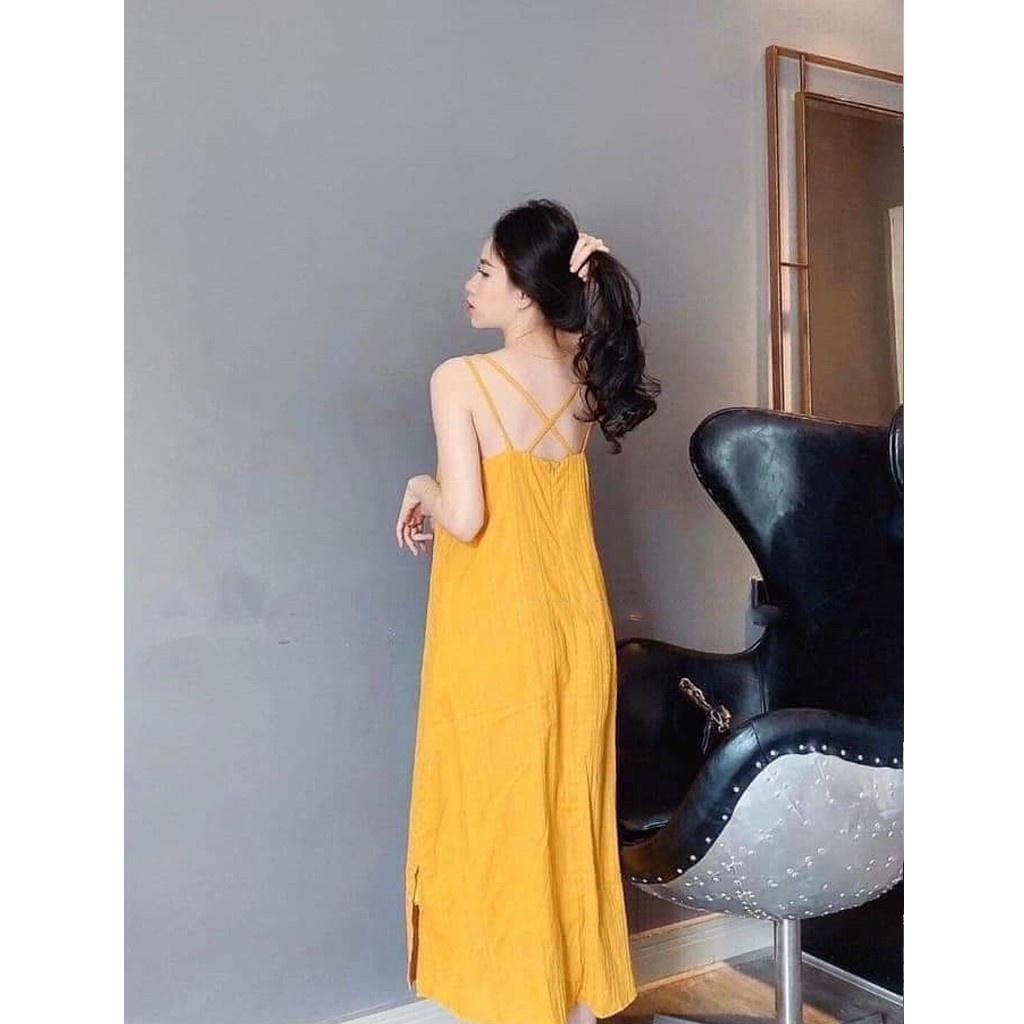 Váy bầu hai dây M259 chất đũi mềm mát thời trang freesize từ 45 đến 70kg