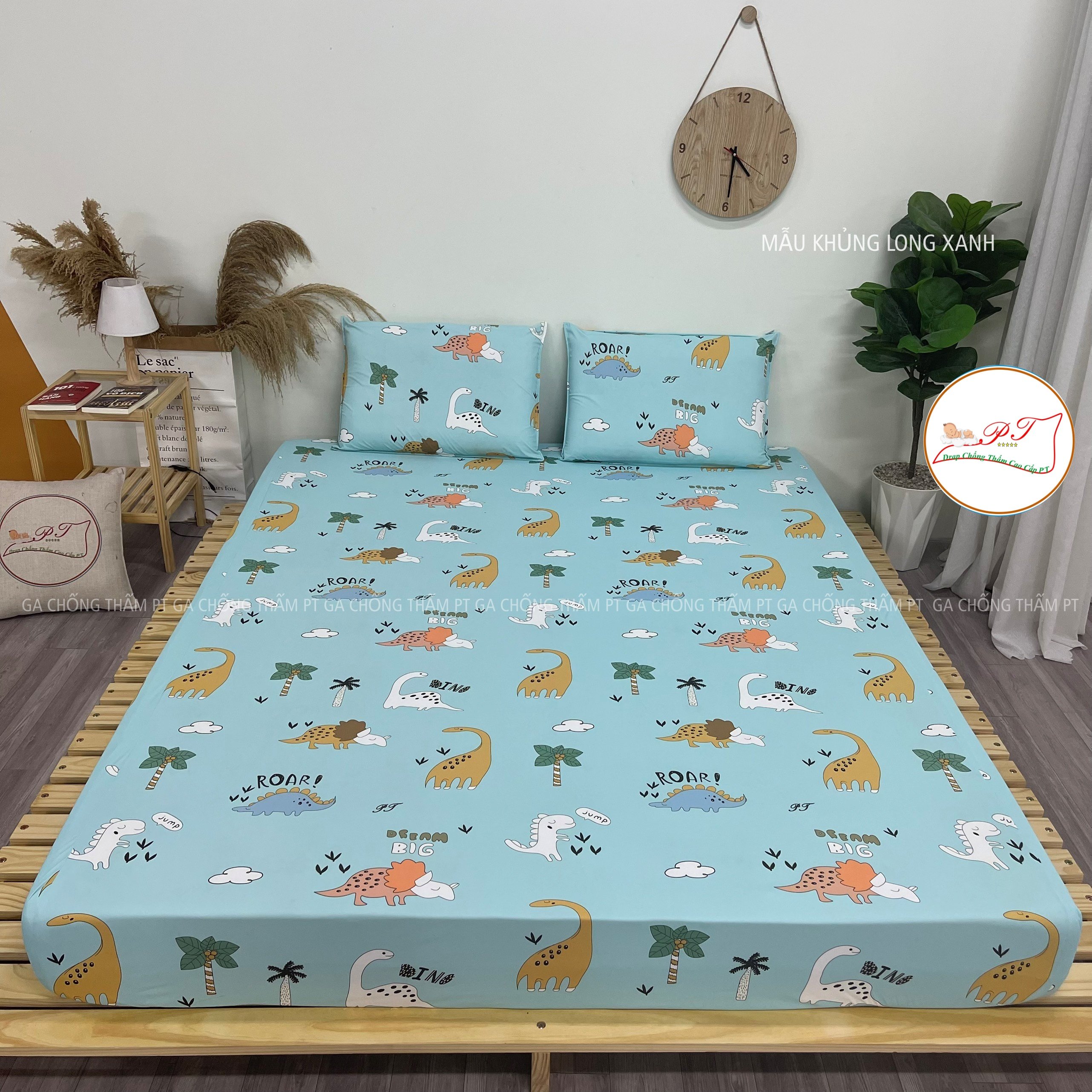 Ga Chống Thấm Cao Cấp PT Mẫu Họa Tiết Khủng Long Xanh