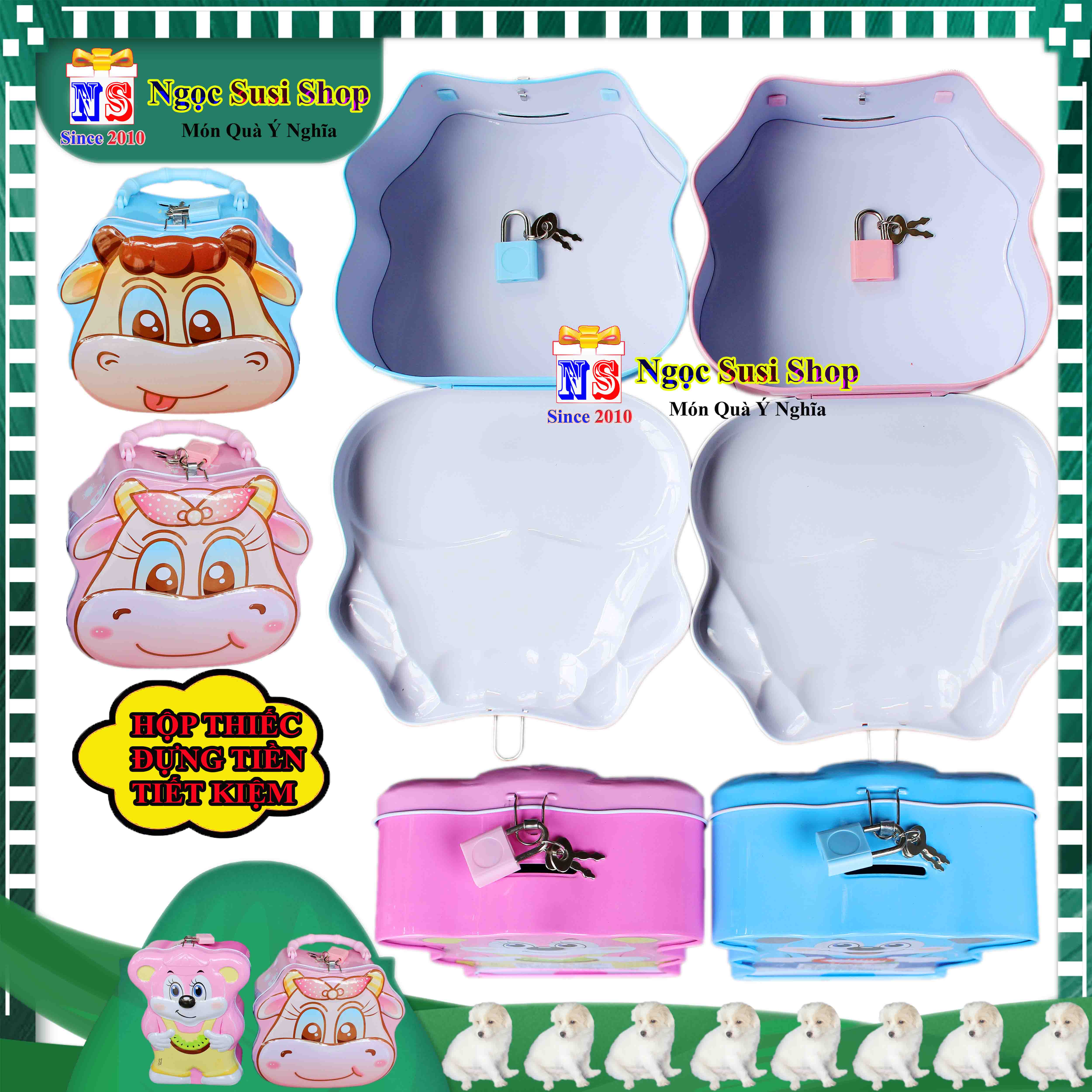 HỘP THIẾC TIẾT KIỆM HÌNH CON BÒ SỮA CON CHUỘT RẤT ĐẸP SIÊU BỀN - ỐNG HEO TIẾT KIỆM CÓ KHÓA