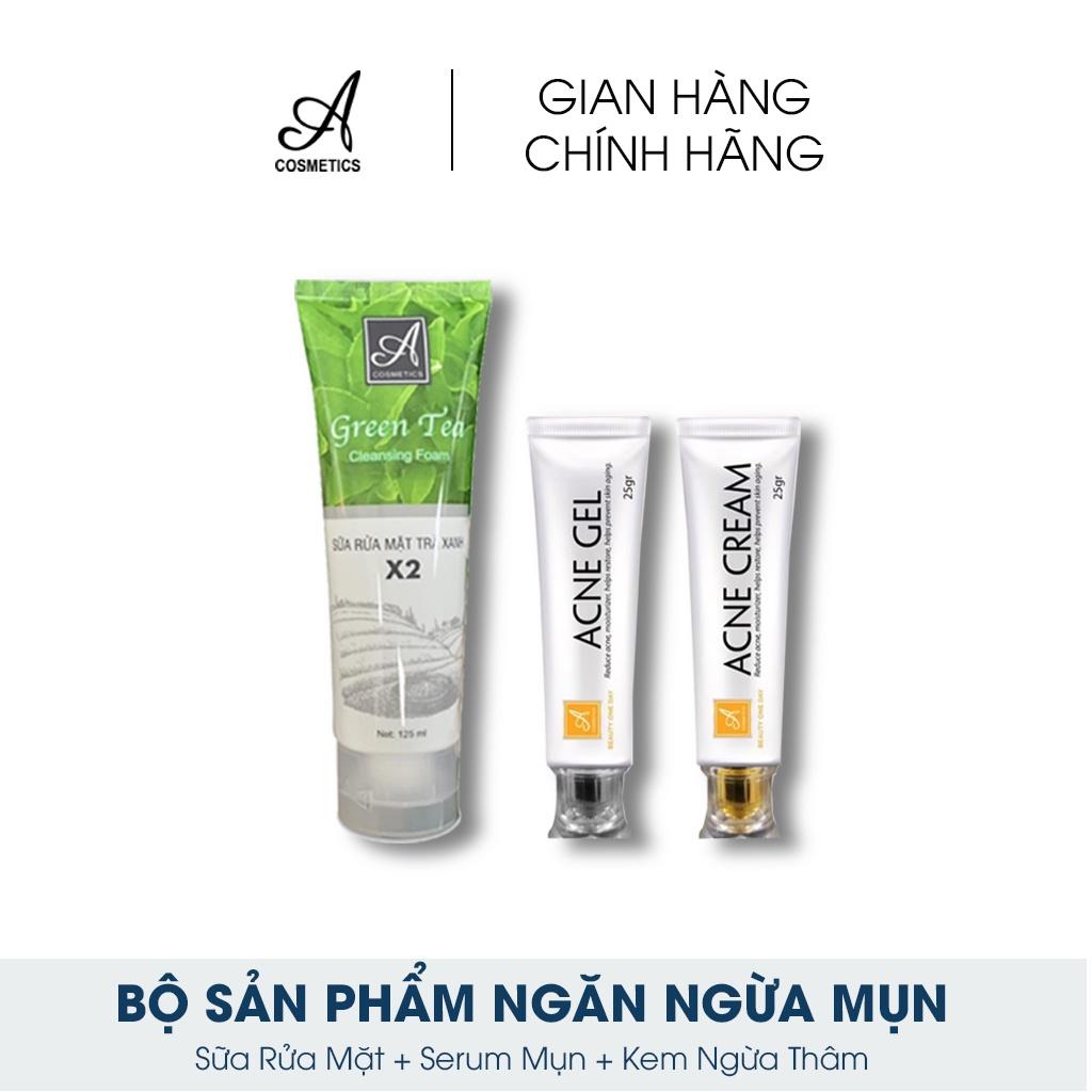 Bộ sản phẩm ngừa mụn Acosmetics: Kem Ngừa và Giảm Mụn + Sữa rửa mặt trà xanh X2