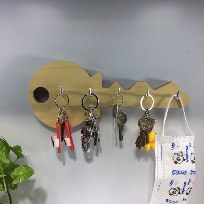 Móc treo chìa khóa bằng gỗ dán tường hình chìa khóa, móc dán tường để chìa khóa, quần áo, móc dán tường trang trí nhà cửa