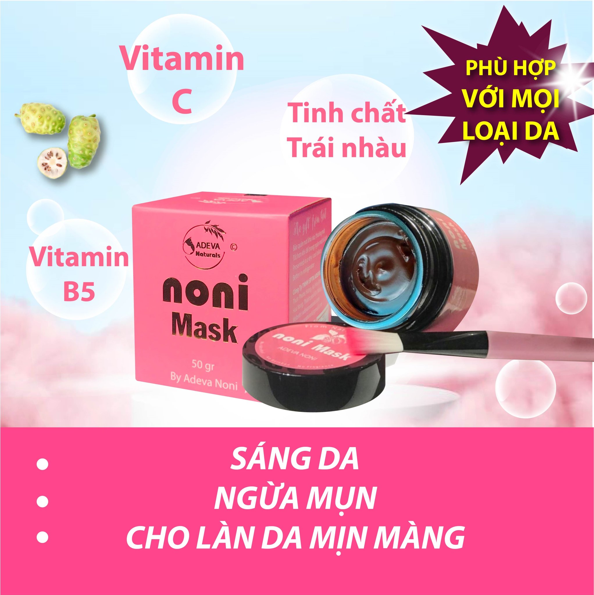 Mặt nạ Trái nhàu - Adeva Noni - 50 gr - Mặt nạ giúp sáng da, mịn màng, giảm thâm mụn, tốt cho da nhạy cảm và da sau kích ứng