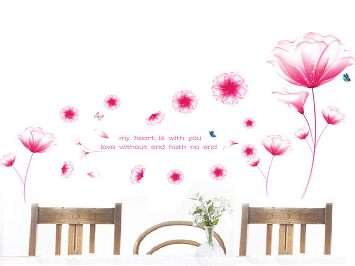 Decal dán tường hoa pha lê hồng ay9184