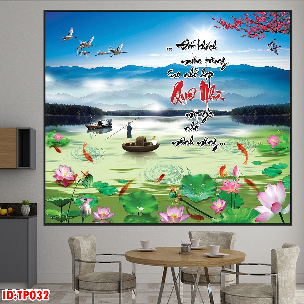 Tranh thư pháp chữ QUÊ NHÀ trang trí phòng khách treo tường TẶNG KÈM ĐINH TREO TP018
